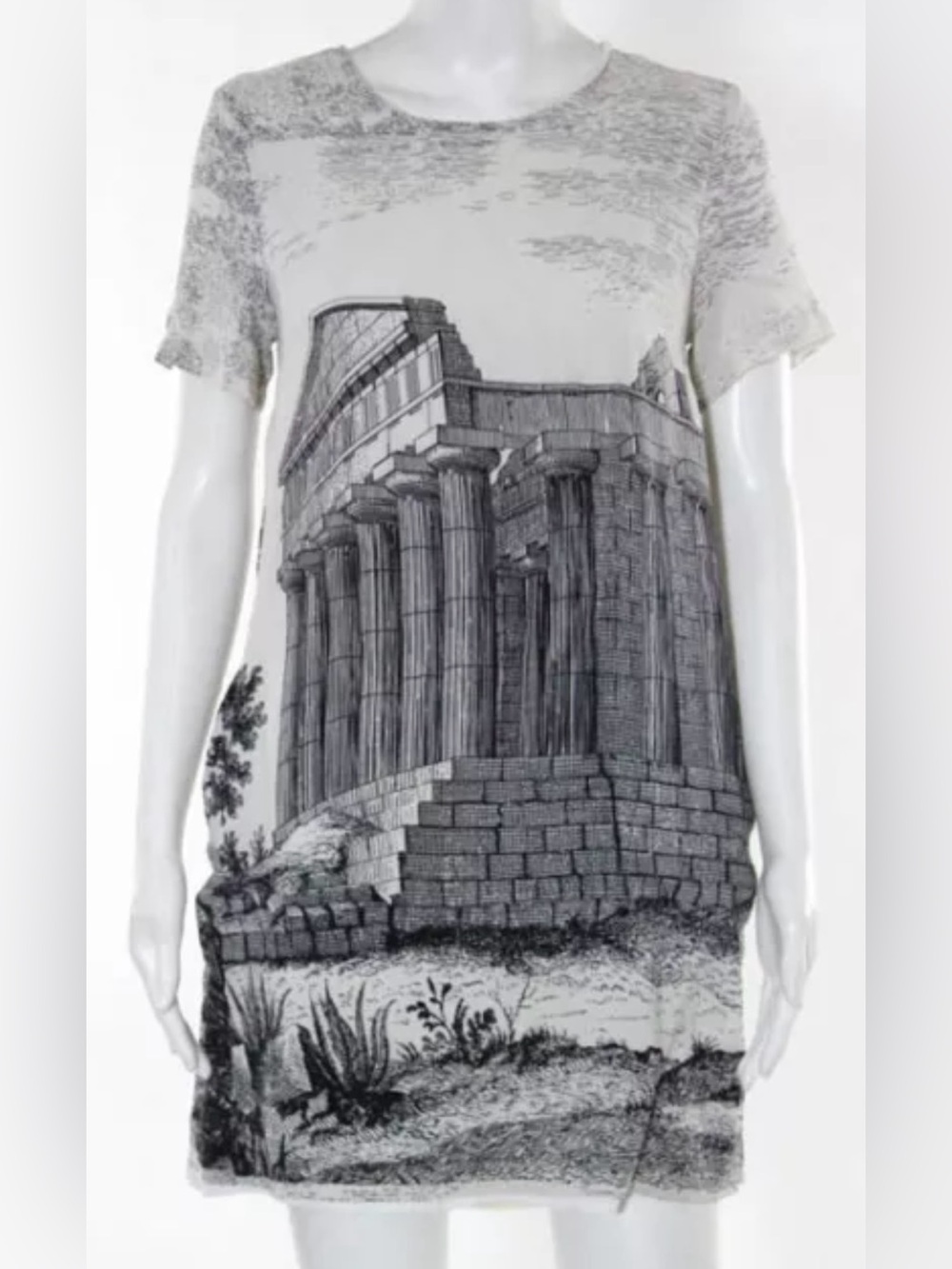 Auth Dolce&Gabbana Ancient Ruins
Acropolis Temple Print Black White Silk 40 It